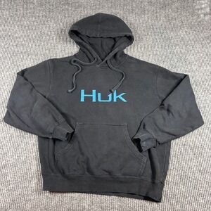 Huk Hooide Men's S Logo Black Blue Fishing Performance Pullover Sweatshirt